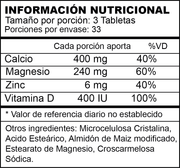 Cal - Mag - Zinc+ Vitamina D 400 MG 100 Tabletas Xtralife - Bioinfinitysas