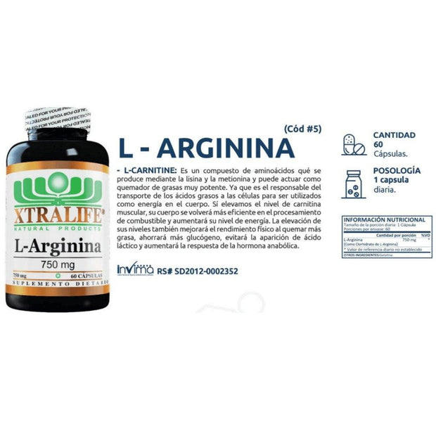 L-arginine 750 Mg Xtralife - Bioinfinitysas