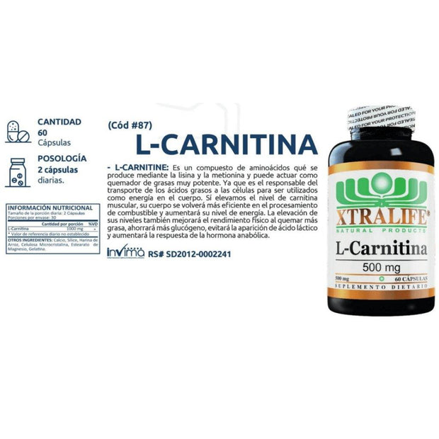 L-Carnitina 500mg Xtralife - Bioinfinitysas